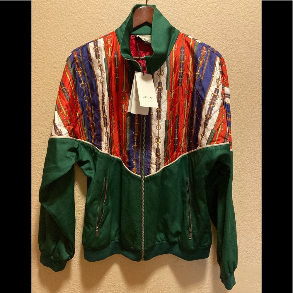 New Silk Authentic Gucci Horsebit Logo Zipper Jacket M